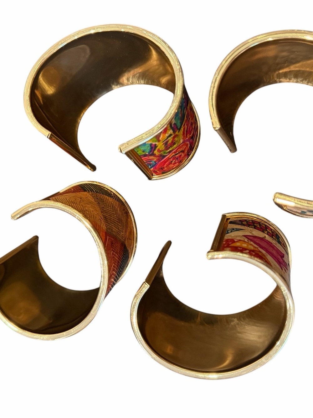Floral & Tropical Patterned Gold-Tone Cuff Bracelet - Pink/Orange - Picture 9 of 10